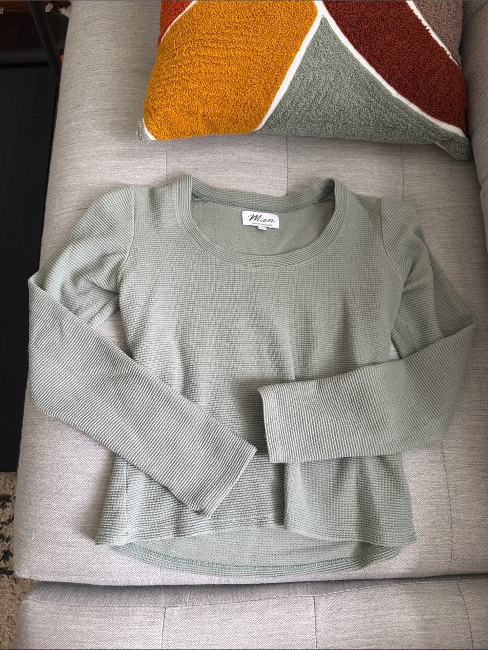 Mien Sage Green Ribbed Long Sleeve Top organic cotton small EUC